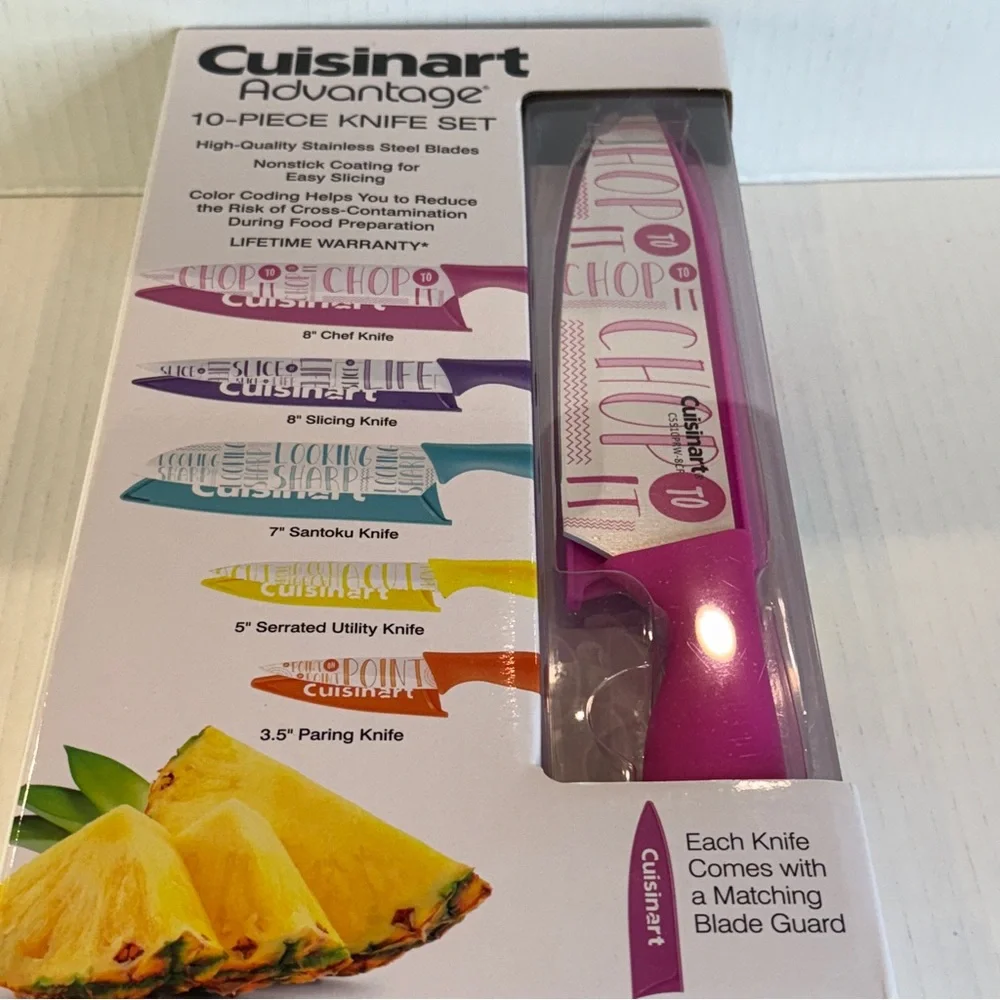 🆕 Cuisinart 10-Piece Colorful Typography Knife Set – Nonstick Blades – 🆕